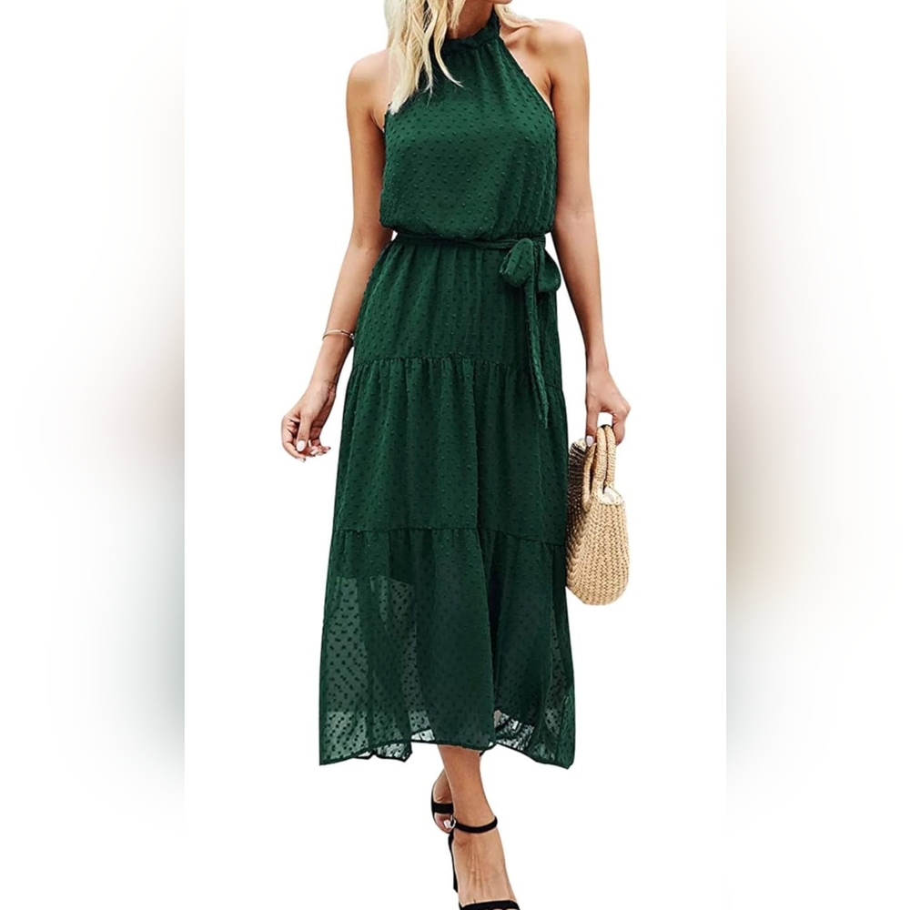 Amazon green halter maxi dress
